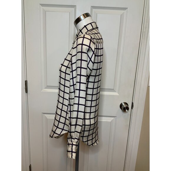 Isabel Marant Etoile Off-White & Blue Check Silk Button Up Shirt, Size 4 | 36 - Picture 4 of 9